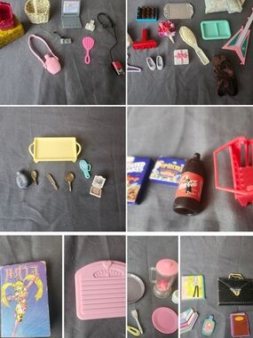 Miniature Dollhouse Accessories Set – Pink, Yellow, Brown